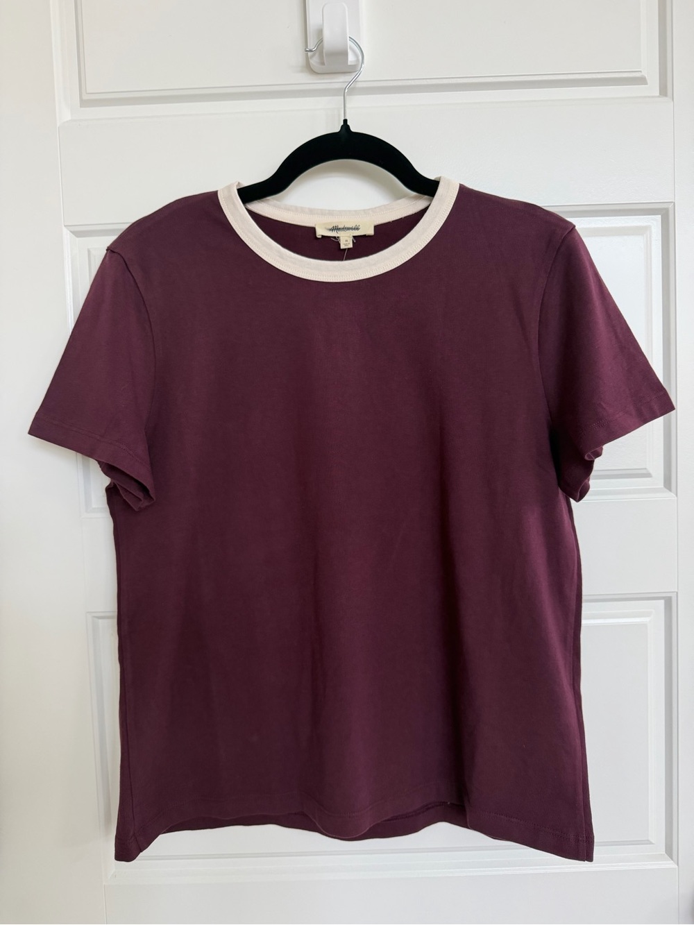 Madewell Burgundy Ringer Tee Contrast Neck Trim Cotton Shirt NY429